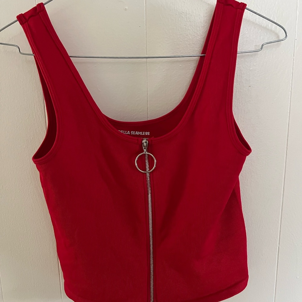 Red Sleeveless Zippered Crop Tank Top
